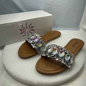 Olivia Miller Sparkle Rhinestone Sandal, Cognac, Women Size 10 Item#825